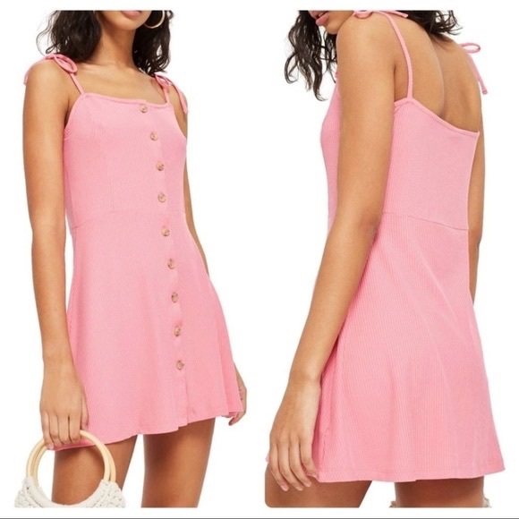 Topshop Dresses & Skirts - Topshop Pink Ribbed Button Down Sundress